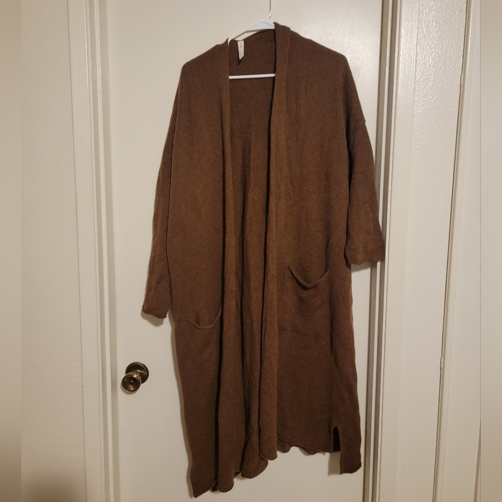 Brown duster long cardigan with pockets